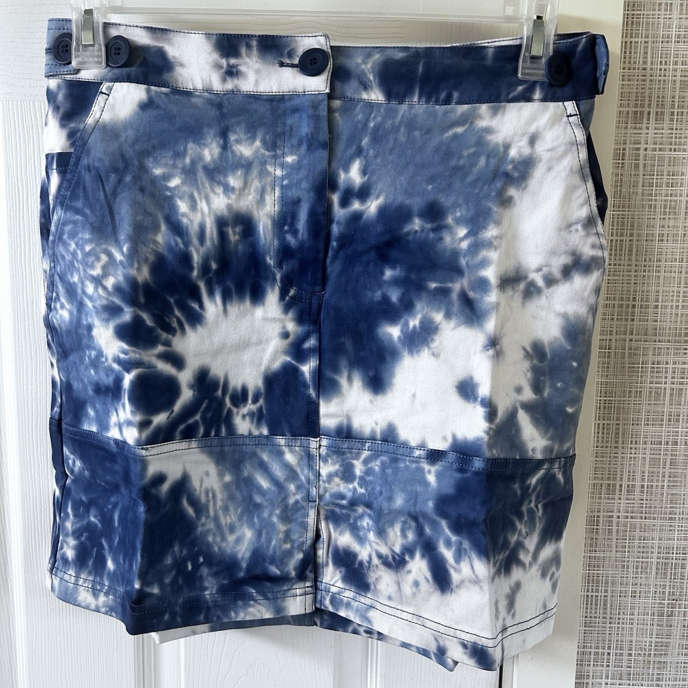 Wildfang The Essential Work Skirt Small Tie Dye Blue White New! Denim Mini BBB